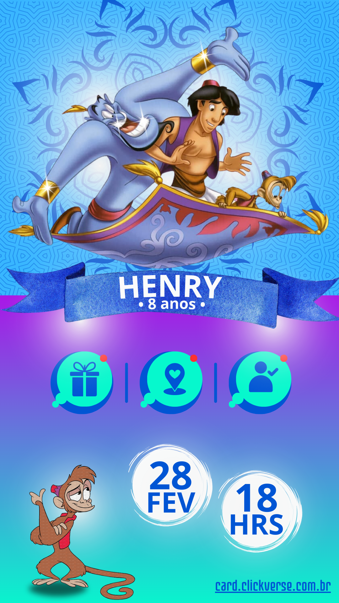 Convite de Aniversário Interativo Aladdin 1