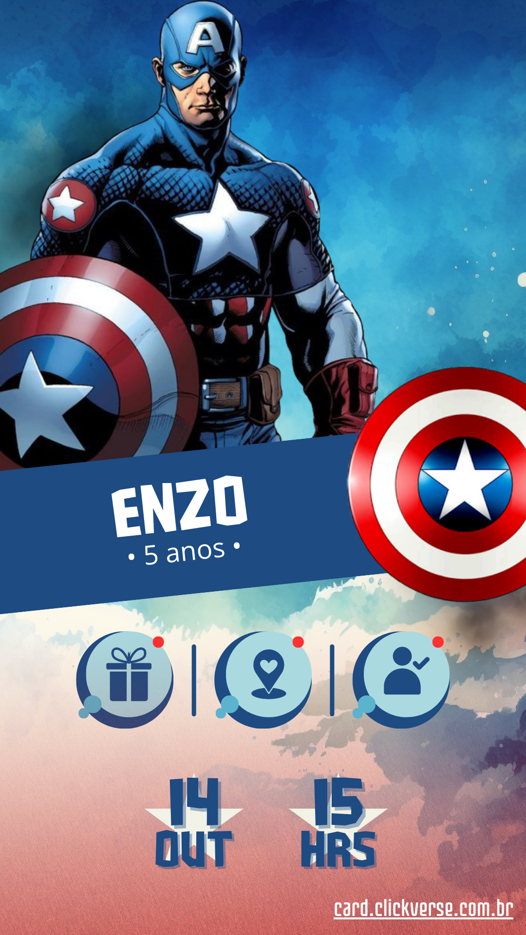 Convite de Aniversário Interativo Capitão América 1