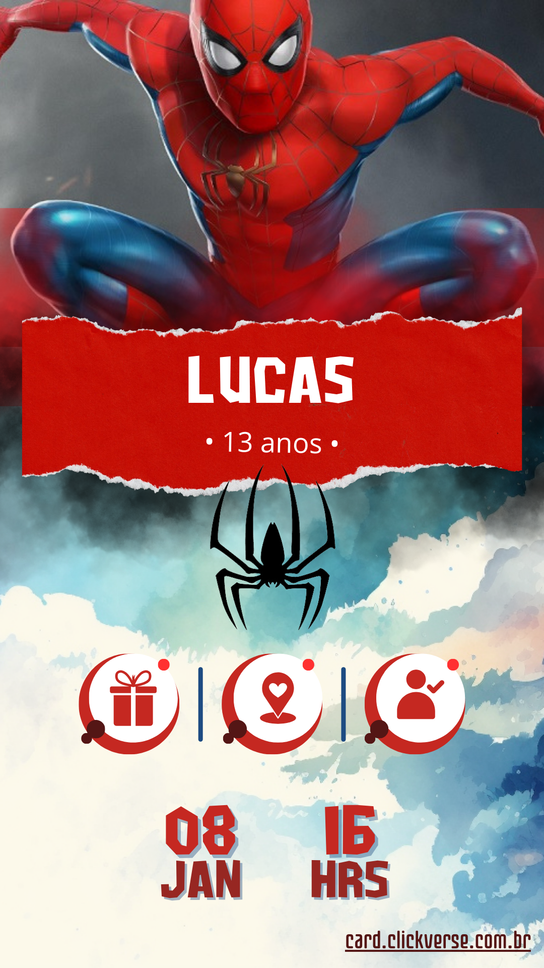 Convite de Aniversário Interativo Homem Aranha 2