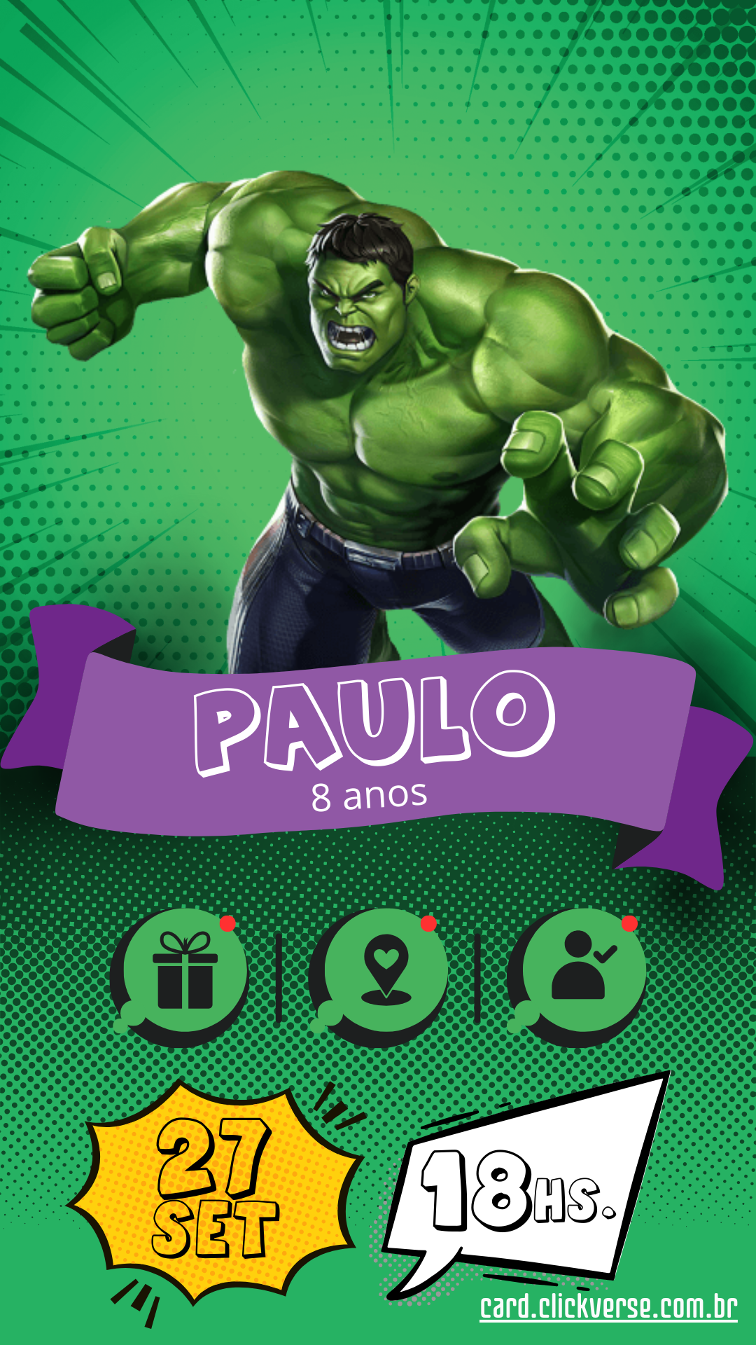 Convite de Aniversário Interativo Hulk 1